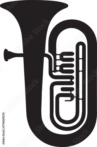 Black silhouette of a tuba musical instrument.