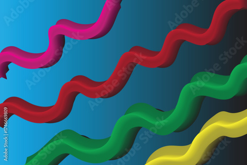 Vibrant wavy ribbons ascending on a gradient blue background