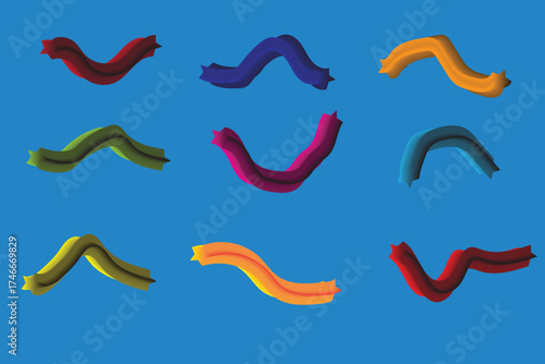 Abstract colorful wavy brush strokes on blue background.