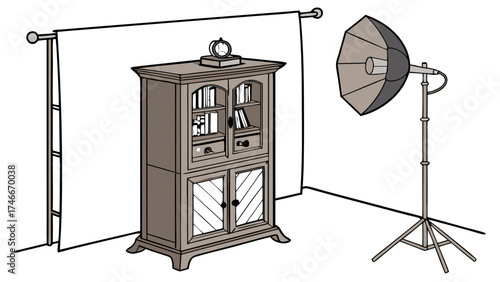 Studio Setup with Cabinet Lighting and Backdrop for Product Photography or Still Life Illustration.