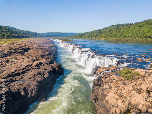 Salto do Yucumã, aerial view of the largest waterfall in the world, in Turvo State Park, on the border between Brazil (Rio Grande do Sul) and Argentina