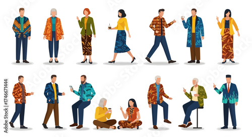 Vector Icons Set of A diverse collection of illustrated people in various casual outfits. Vector Illustrations. EPS Editable