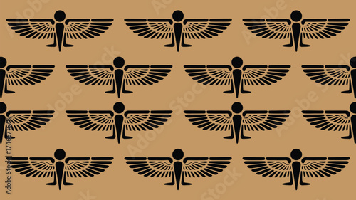 Ancient Egyptian Winged Sun Disc Pattern, a powerful symbol of royalty and protection, ideal for cultural projects, historical designs and artistic endeavors
