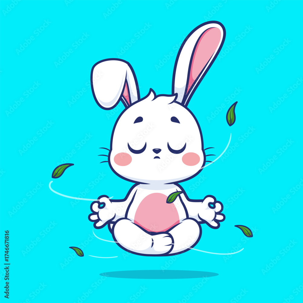 Obraz premium Cute Rabbit Meditation Yoga Cartoon