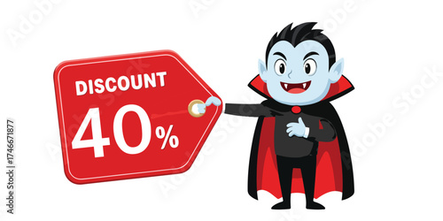 Vampire character promoting a 40 percent discount