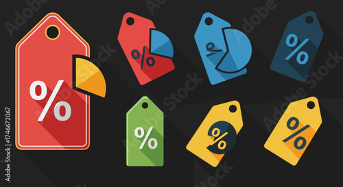 Vector Icons Set of Colorful flat design sale and discount percentage tag collection. EPS Editable