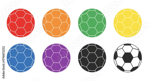Vector Icons Set of Colorful soccer balls vector illustration set on white background. EPS Editable