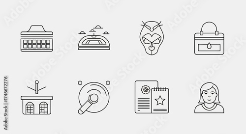 Vector Icons Set of Creative line icon set featuring architecture entertainment and user interface elements. Vector Illustrations. EPS Editable