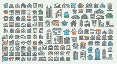 Vector Icons Set of Diverse collection of building and house icons vector set. Vector Illustrations. EPS Editable