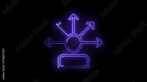 Neon icon animation showcasing multiple directional strategies choices decisions and potential paths on black background