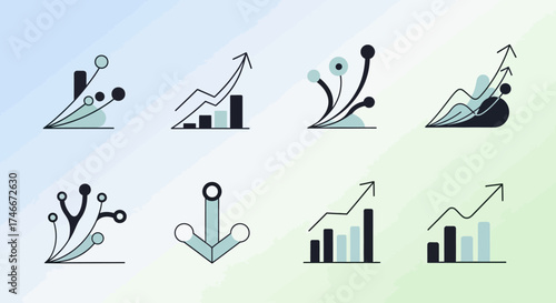 Vector Icons Set of Hand drawn business chart and graph icon set for data analysis. Vector Illustrations. EPS Editable