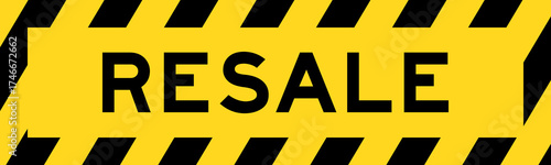 Yellow and black color with line striped label banner with word resale