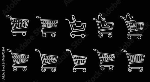 Vector Icons Set of Hand drawn shopping cart icons showing human growth progression. EPS Editable