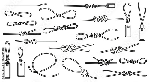 Vector Icons Set of Hand Drawn Vector Set of Various Rope Knots and Loops. EPS Editable