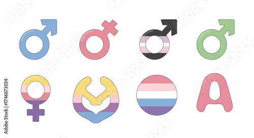 Vector Icons Set of colorful gender identity and sexual orientation symbols vector illustration. Vector Illustrations. EPS Editable