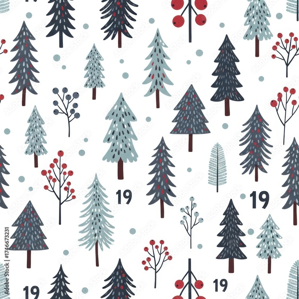 Obraz premium Christmas Pattern Winter Trees Snowflakes