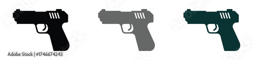 Black outline icon of a simple handgun with a straight barrel and visible trigger, representing minimalistic firearm design.