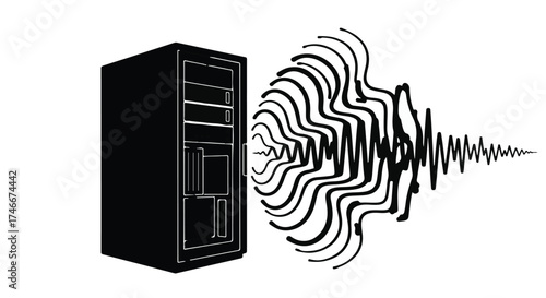 Server emitting sound waves, representing data transfer or network activity