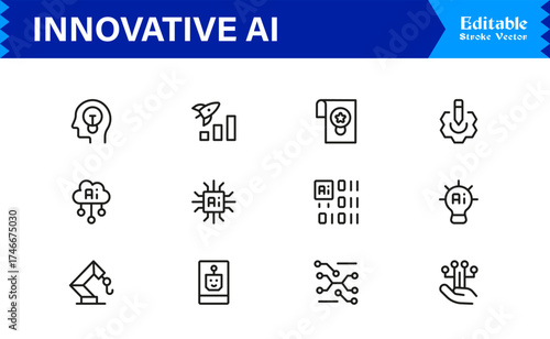 Innovative AI And Machine Learning Line Icon Set, Professional Minimal Vector Icons, Unique Pixel Perfect Design, Modern Editable Line Art Collection