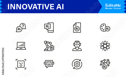 Innovative AI And Machine Learning Line Icon Set, Professional Minimal Vector Icons, Unique Pixel Perfect Design, Modern Editable Line Art Collection
