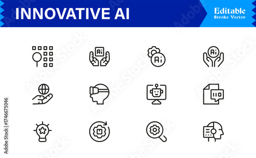 Innovative AI And Machine Learning Line Icon Set, Professional Minimal Vector Icons, Unique Pixel Perfect Design, Modern Editable Line Art Collection