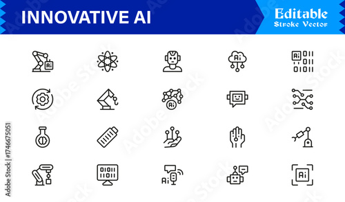 Innovative AI And Machine Learning Line Icon Set, Professional Minimal Vector Icons, Unique Pixel Perfect Design, Modern Editable Line Art Collection