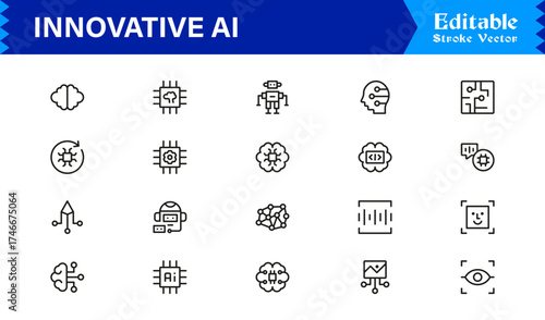 Innovative AI And Machine Learning Line Icon Set, Professional Minimal Vector Icons, Unique Pixel Perfect Design, Modern Editable Line Art Collection