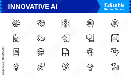 Innovative AI And Machine Learning Line Icon Set, Professional Minimal Vector Icons, Unique Pixel Perfect Design, Modern Editable Line Art Collection