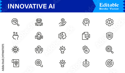 Innovative AI And Machine Learning Line Icon Set, Professional Minimal Vector Icons, Unique Pixel Perfect Design, Modern Editable Line Art Collection