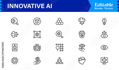 Innovative AI And Machine Learning Line Icon Set, Professional Minimal Vector Icons, Unique Pixel Perfect Design, Modern Editable Line Art Collection