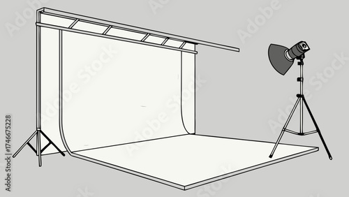 Studio Photography Setup Backdrop Lighting and Equipment Illustration.