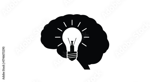 Brain silhouette with a glowing lightbulb symbolizing a new idea or innovation.