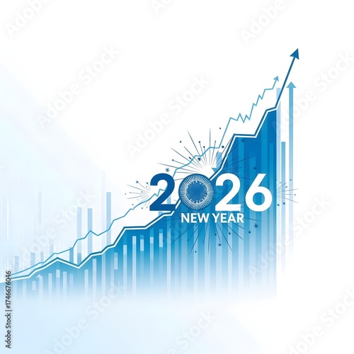 New year 2026 growth chart showing upward trend isolated on white background