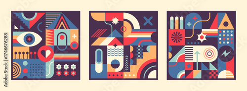 A set of colorful abstract backgrounds in geometric style. Vector illustration.