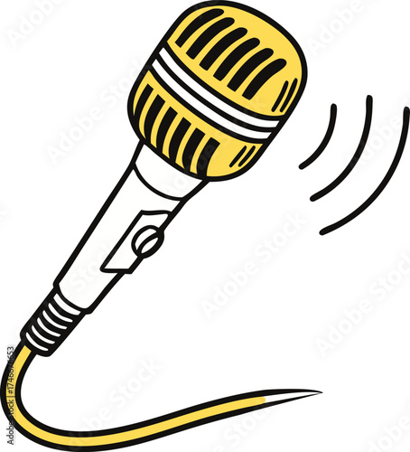 Retro microphone broadcasting live audio, perfect for podcasting, singing, and public speaking events, dynamic sound delivery, original vector art