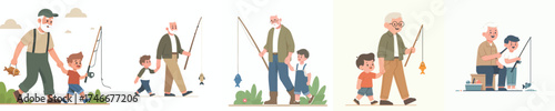 vector of a grandfather inviting his grandson fishing