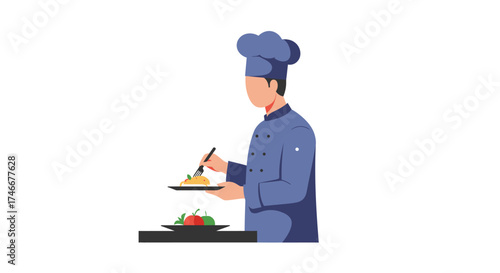 A professional chef presenting a beautifully plated dish with careful attention