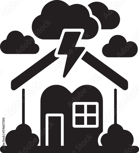 a house being struck by lightning silhouette vector