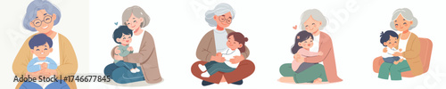 vector of a grandmother hugging her grandson full of love