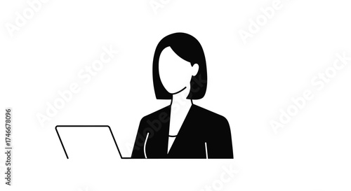 Silhouette of a woman using a laptop professional digital workspace