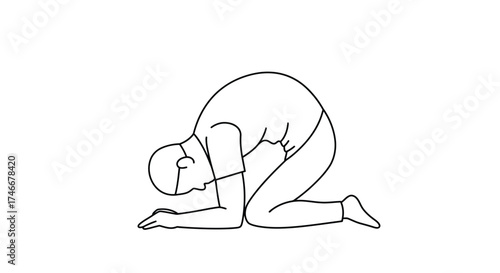 Simple line drawing depicting a person kneeling in a posture of reverence