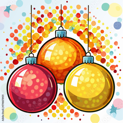 Makroaufnahme von Weihnachtsbaumkugeln mit Lichtern im Hintergrund