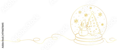 A crystal ball with snowman and christmas tree with line art style on white background