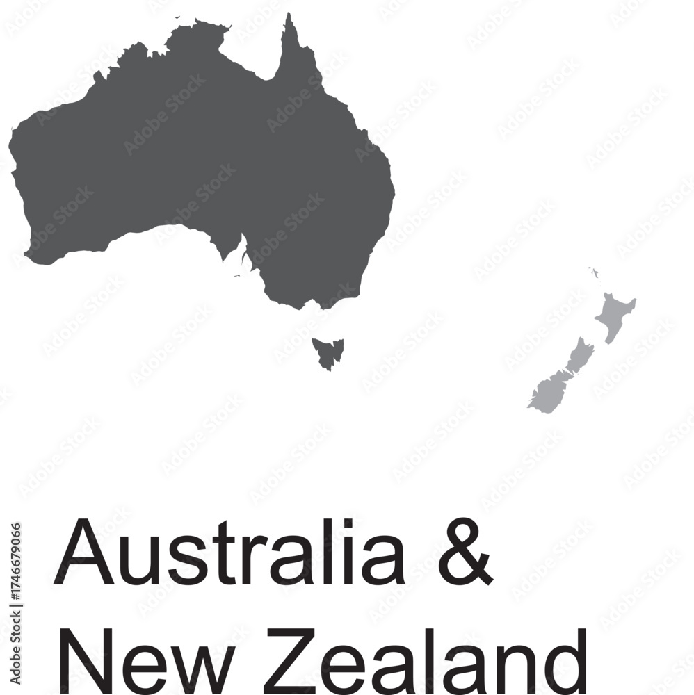 Obraz premium Flat Map of Australia and New Zealand – Oceania Grey Palette, Vector, Editable, Isolated, Political and Geographic Map
