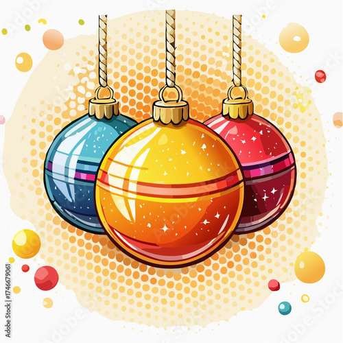 Makroaufnahme von Weihnachtsbaumkugeln mit Lichtern im Hintergrund