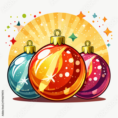 Makroaufnahme von Weihnachtsbaumkugeln mit Lichtern im Hintergrund