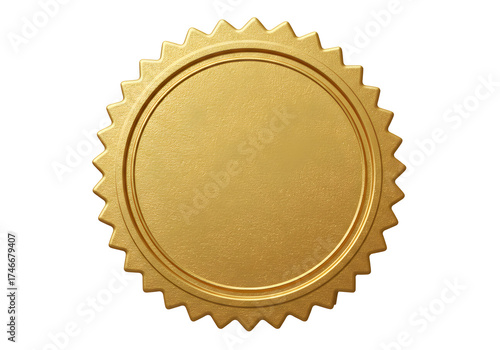 Golden oval seal with serrated edge isolated on transparent background
