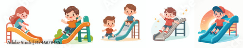 Vectro a happy kids playing on a slide