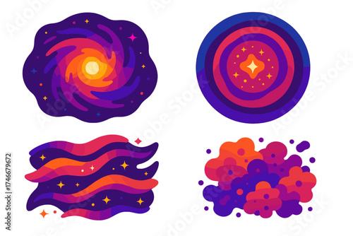 Nebula Structure Illustration. Isometric vector illustration set Nebula Structure and Layers: swirling gas cloud with bright core,