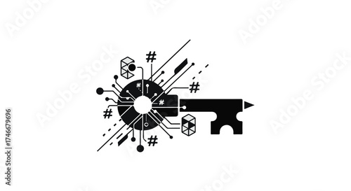 Digital key unlocking innovative technology and data security.